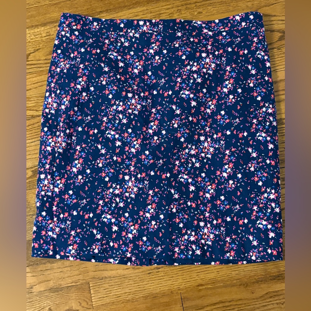 J. Crew Navy Mini Skirt with Pink & White Floral Print